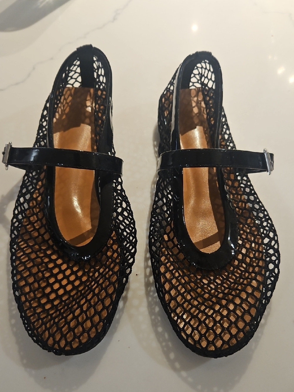 Black Mesh Mary Jane Flats - Women